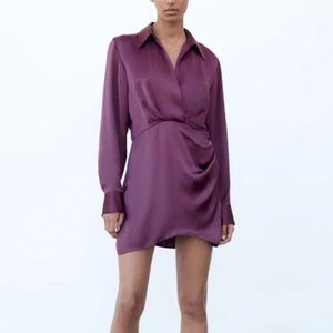 Zara mini satin effect dress dark eggplant